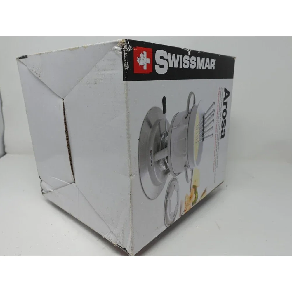 Swissmar Arosa 11-Piece Fondue Set Stainless / Ceramic — New, Box Corner Wear